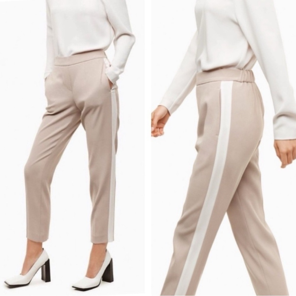 Aritzia Babaton Conan Pant Nude Tan Side Stripe Cropped Pants Size 2